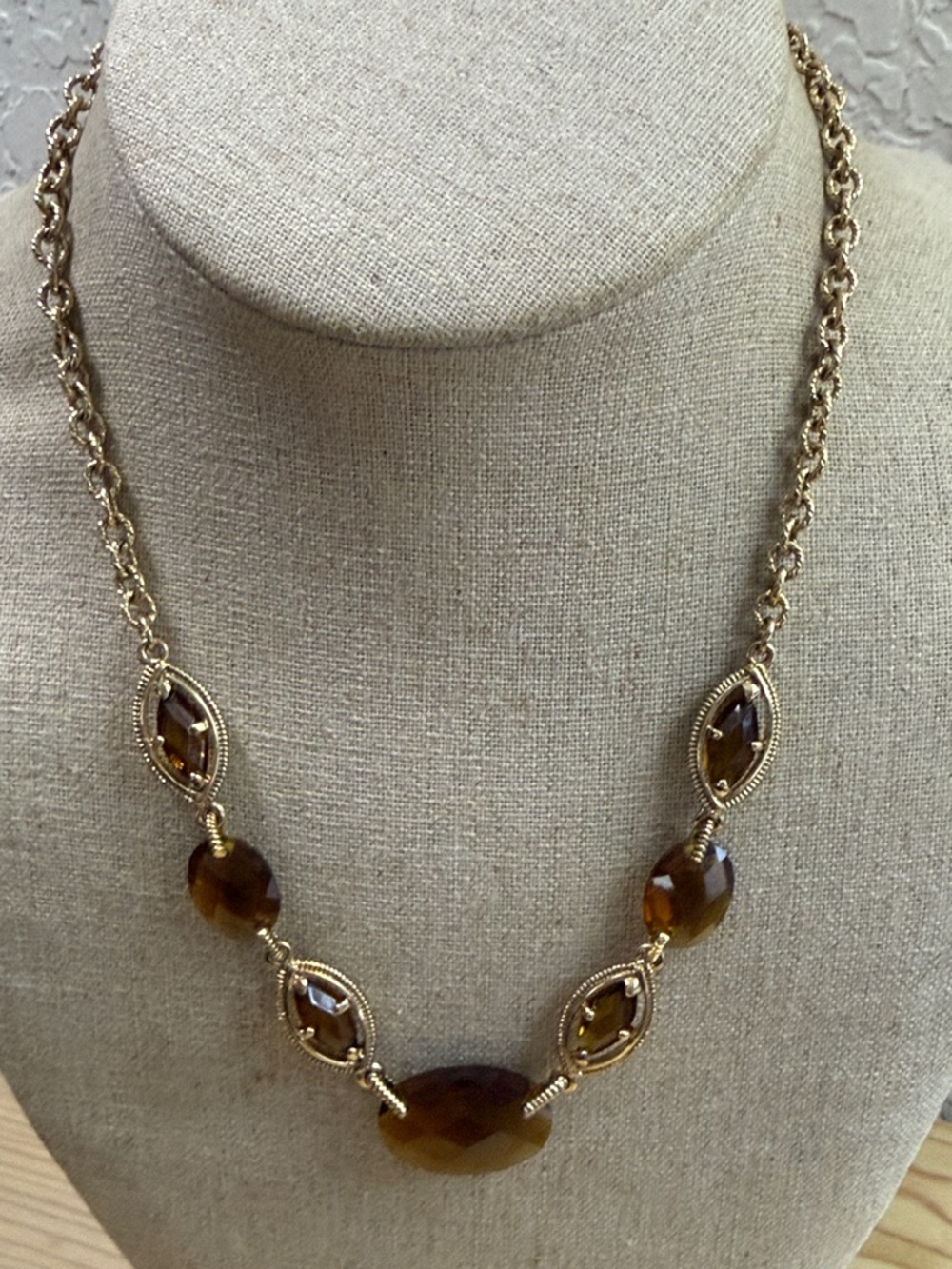 Monet Gold-Tone Necklace with Brown Faceted Stones